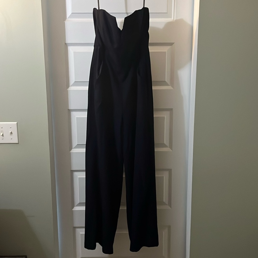Dessy collection navy blue strapless jumpsuit